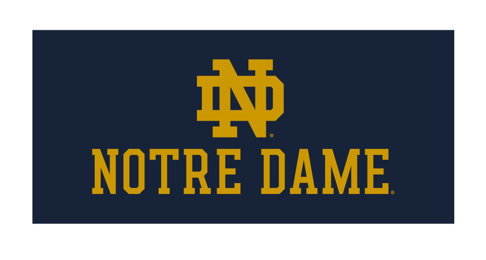 ND monogram with Notre Dame wordmark, gold on navy background variant