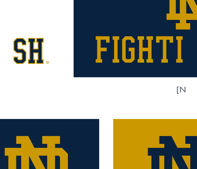 ND monogram with FIGHTIN' IRISH, gold on navy variant