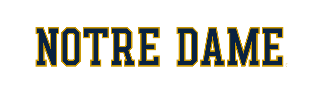 NOTRE DAME wordmark, navy with gold outline variant