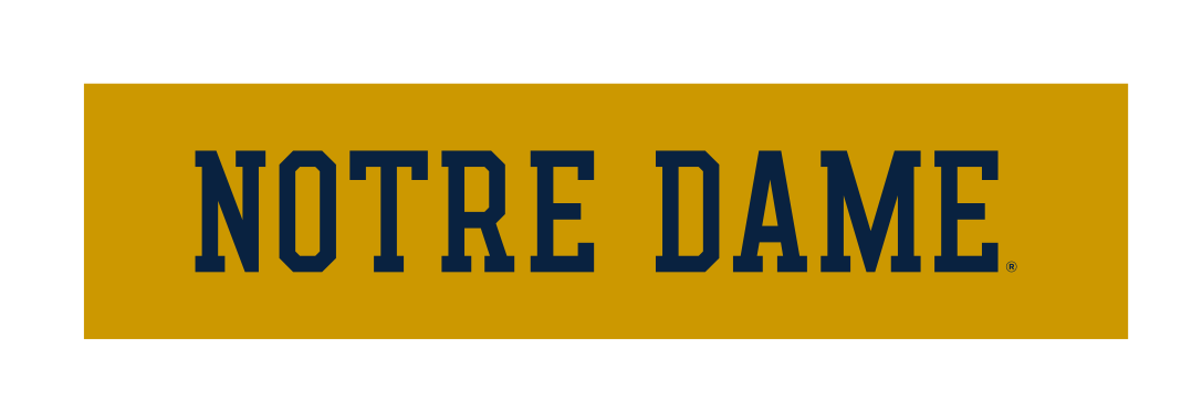 NOTRE DAME wordmark, navy on gold background variant