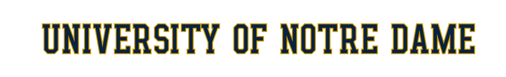 UNIVERSITY OF NOTRE DAME wordmark, navy with gold outline variant