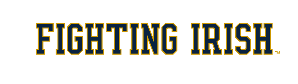FIGHTING IRISH wordmark, navy with gold outline variant