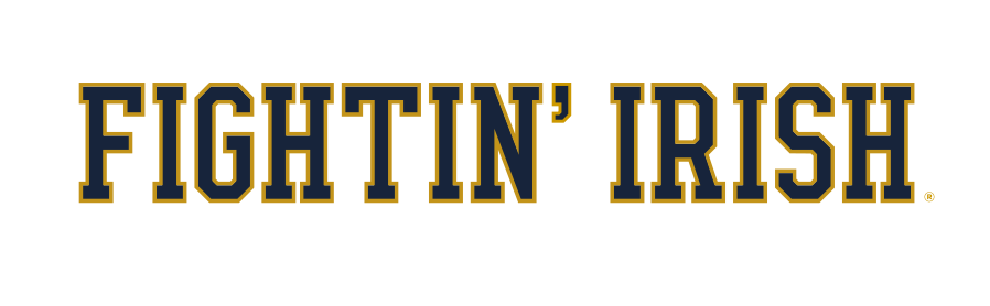 FIGHTIN' IRISH wordmark, navy with gold outline variant
