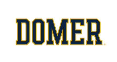 DOMER wordmark, navy with gold outline variant