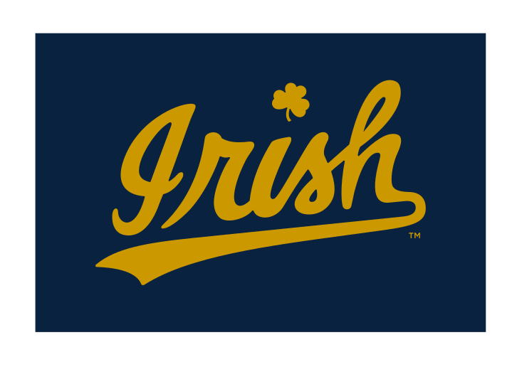 Irish script wordmark, slanted, gold on navy background variant