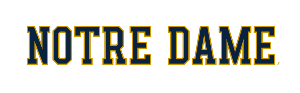 Notre Dame wordmark, blue with gold outline variant