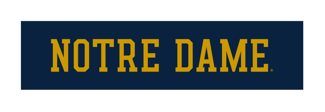 Notre Dame wordmark, gold on navy variant