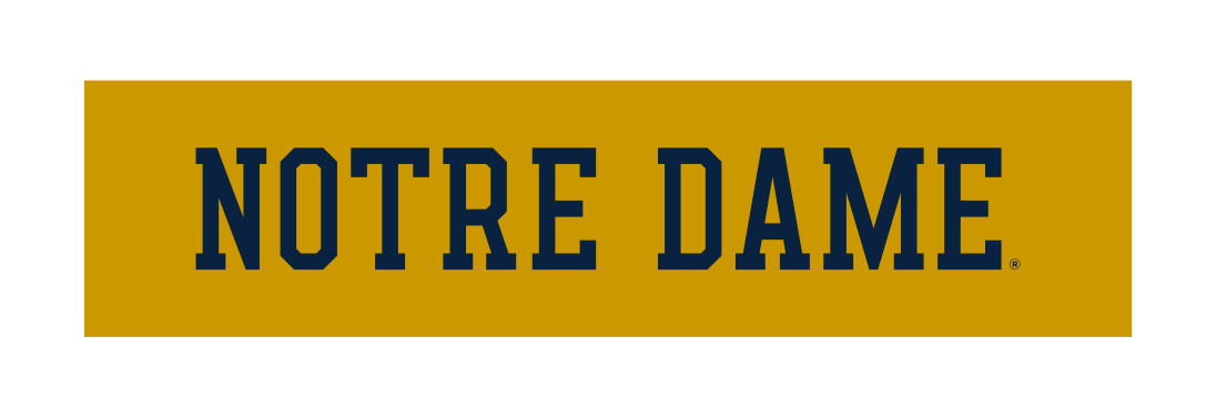 Notre Dame wordmark, blue on gold variant