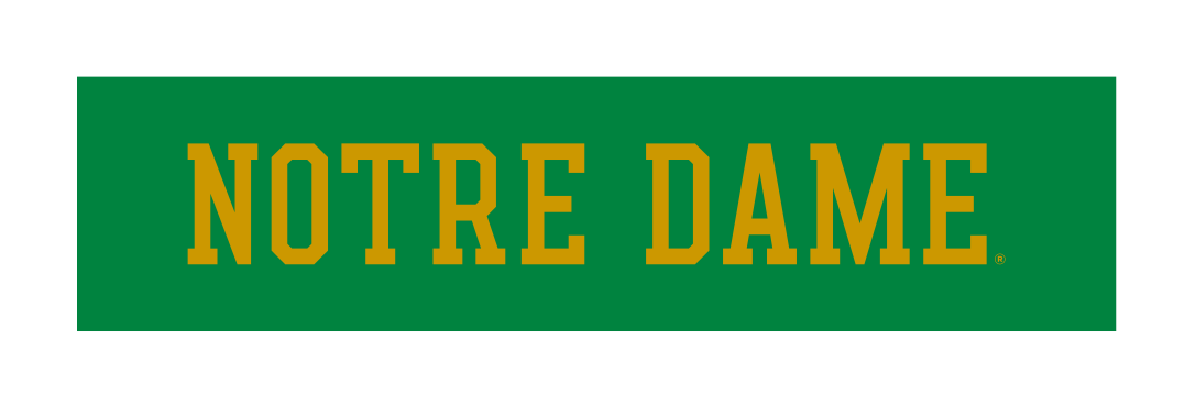 Notre Dame wordmark, gold on green variant