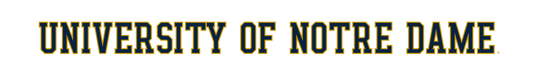 University of Notre Dame wordmark, blue with gold outline variant