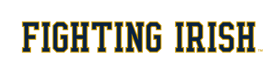 Fighting Irish wordmark, blue with gold outline variant