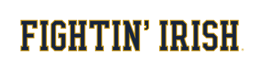 Fightin' Irish wordmark, blue with gold outline variant
