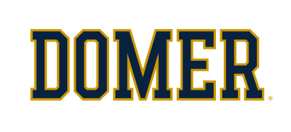 Domer wordmark, blue with gold outline variant