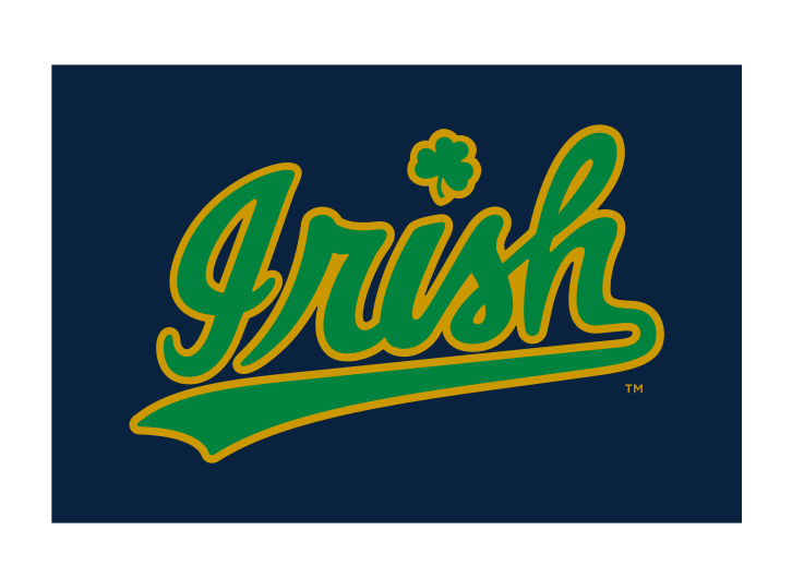 Irish script wordmark, slanted green with gold outline on navy variant