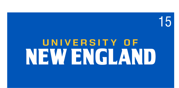 University of New England wordmark, reverse color variant, cell 15