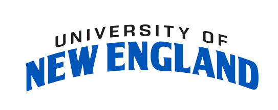 University of New England arched wordmark, black and white variant, cell 20