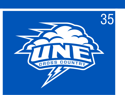 UNE Cross Country logo, color on blue, Option 1 variant, cell 35