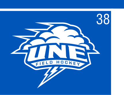 UNE Field Hockey logo, color on blue, Option 1 variant, cell 38