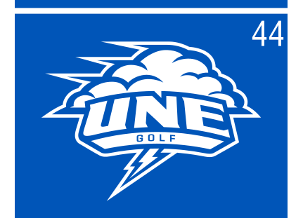 UNE Golf logo, color on blue, Option 1 variant, cell 44