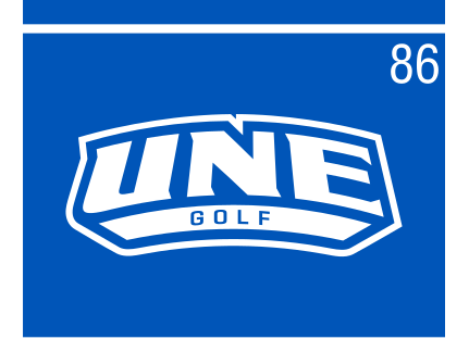 UNE Golf logo, color on blue, Option 2 variant, cell 86