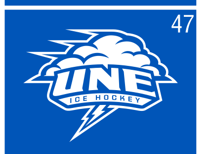 UNE Ice Hockey logo, color on blue, Option 1 variant, cell 47