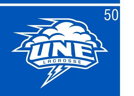 UNE Lacrosse logo, color on blue, Option 1 variant, cell 50