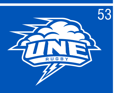 UNE Rugby logo, color on blue, Option 1 variant, cell 53