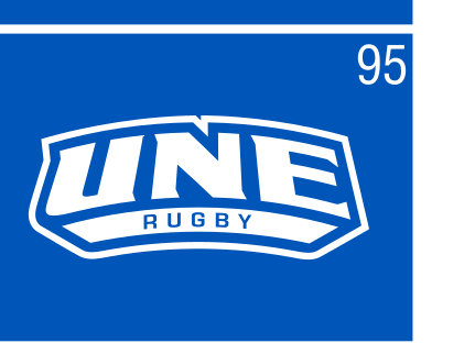 UNE Rugby logo, color on blue, Option 2 variant, cell 95