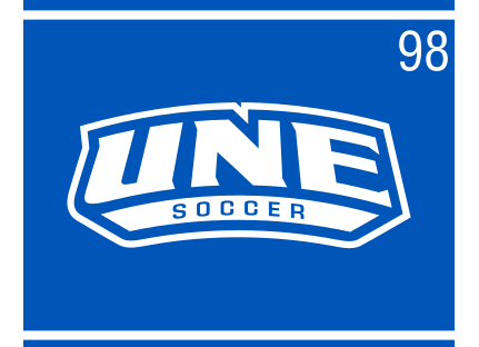UNE Soccer logo, color on blue, Option 2 variant, cell 98