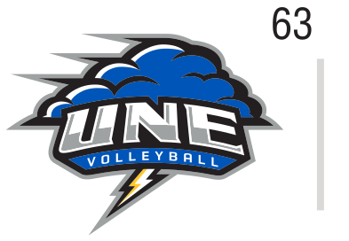 UNE Volleyball logo, color on white, Option 1 variant, cell 63