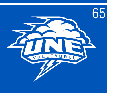 UNE Volleyball logo, color on blue, Option 1 variant, cell 65