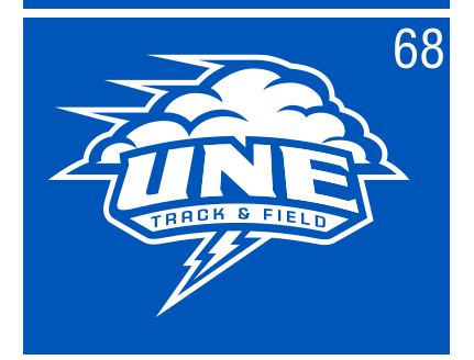 UNE Track & Field logo, color on blue, Option 1 variant, cell 68