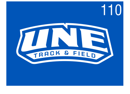 UNE Track & Field logo, color on blue, Option 2 variant, cell 110
