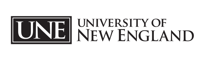 UNE University of New England wordmark, horizontal, black variant, cell 129