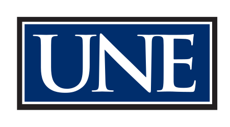 UNE lettermark, blue and black variant, cell 124