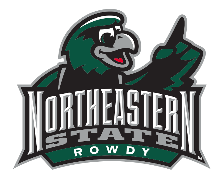 RiverHawk mascot head with wordmark, "ROWDY", full color variant, cell 40