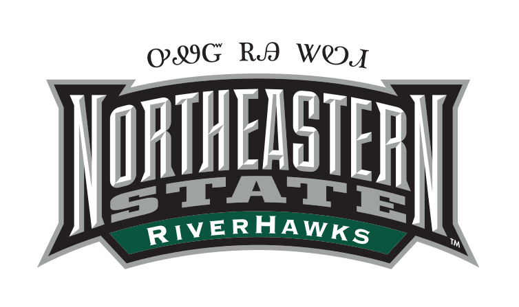 Northeastern State Riverhawks logo with Cherokee text, full color variant, cell 49