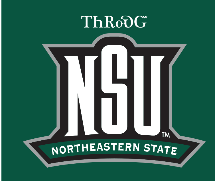 NSU lettermark with Cherokee text, grey/black on green variant, cell 58
