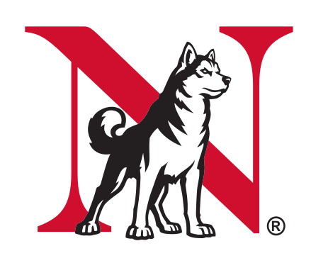 Monogram Lockup with Standing Husky, red N, black/white husky on white variant, cell 30