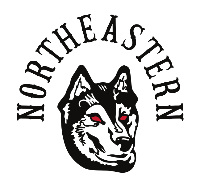 Retro Husky head with wordmark, black on white variant, cell 41
