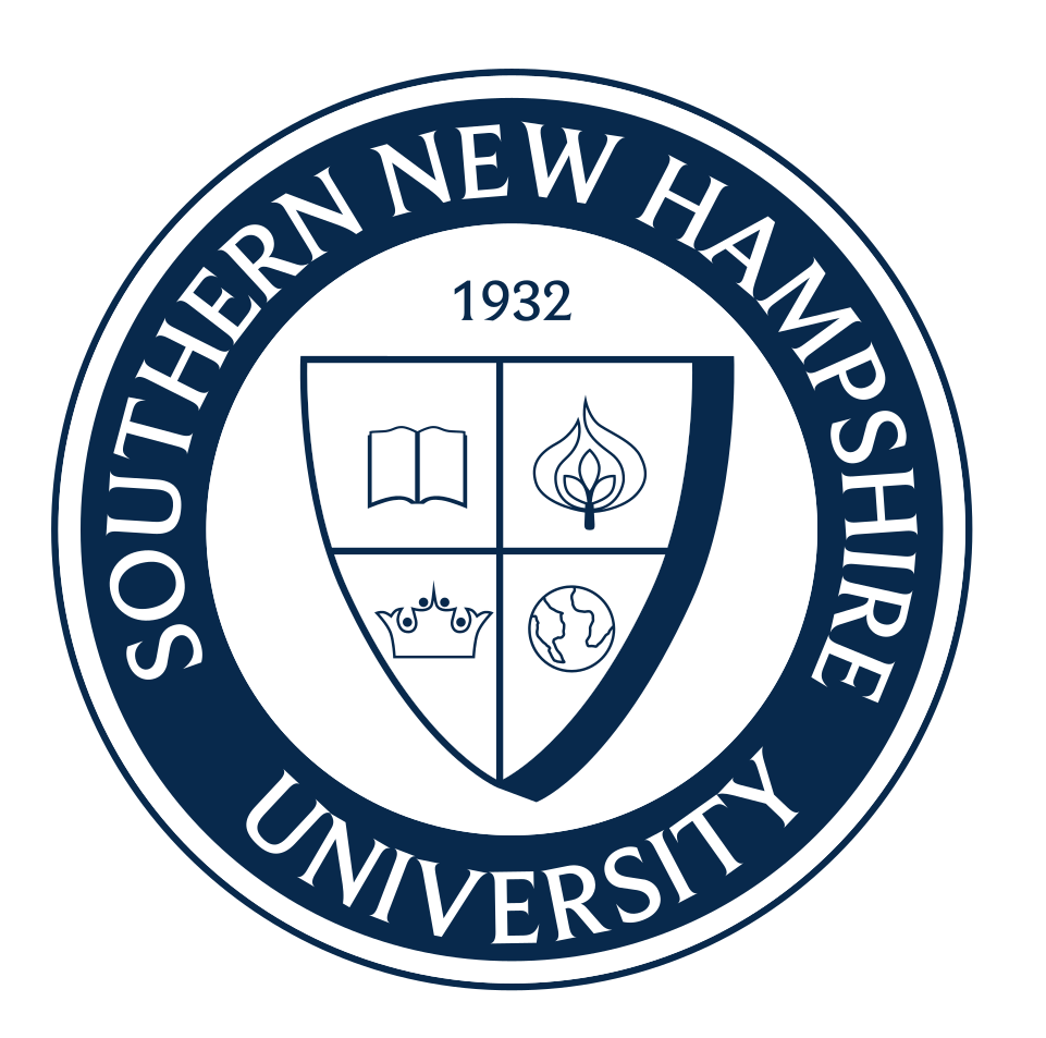 Southern New Hampshire University seal, monochrome blue variant, cell 9