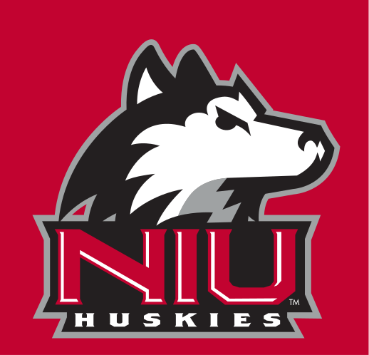 husky head with NIU HUSKIES wordmark, full color on red variant, cell 4