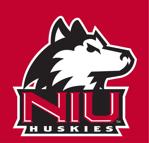 husky head with NIU HUSKIES wordmark, 2-color on red variant, cell 5