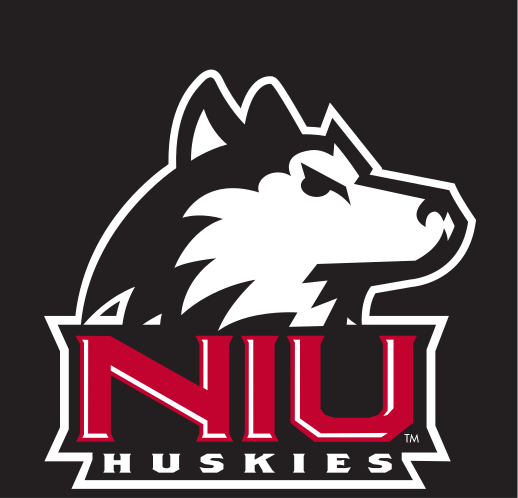 husky head with NIU HUSKIES wordmark, 2-color on black variant, cell 5