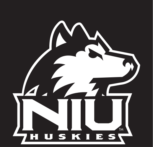 husky head with NIU HUSKIES wordmark, 1-color white on black variant, cell 6