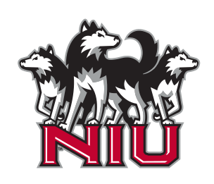 husky mascot with NIU wordmark, full color variant, cell 7