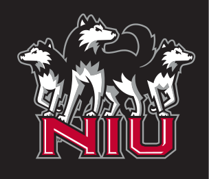 husky mascot with NIU wordmark, full color on black variant, cell 10