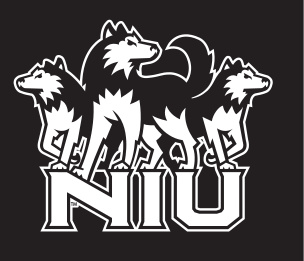 husky mascot with NIU wordmark, 1-color white on black variant, cell 12