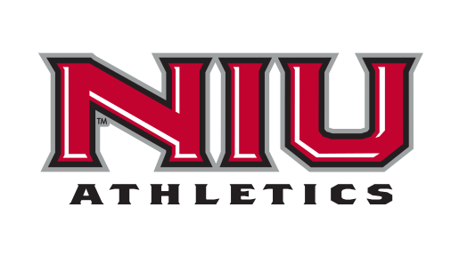 NIU athletics wordmark, red/black/white variant, cell 53