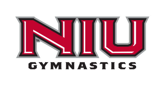 NIU gymnastics wordmark, red/black/white variant, cell 62